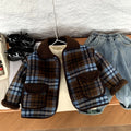 Boys' woolen plaid jacket with thickened fleece for autumn and winter