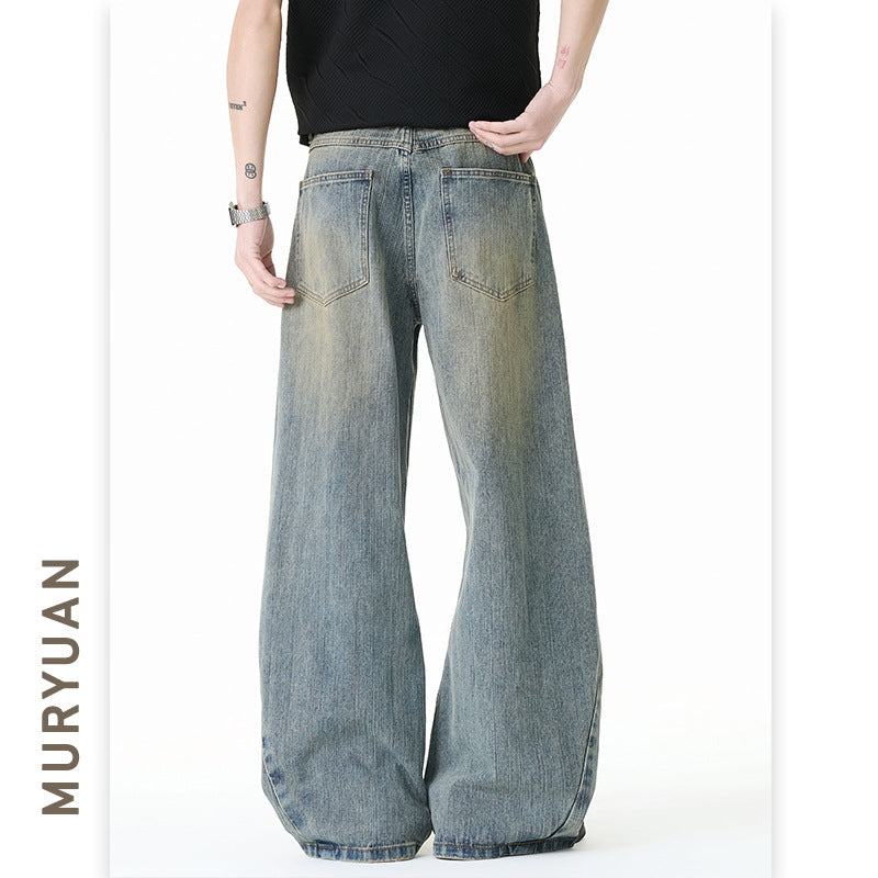 Double Pleat Oversized Denim Pants Men
