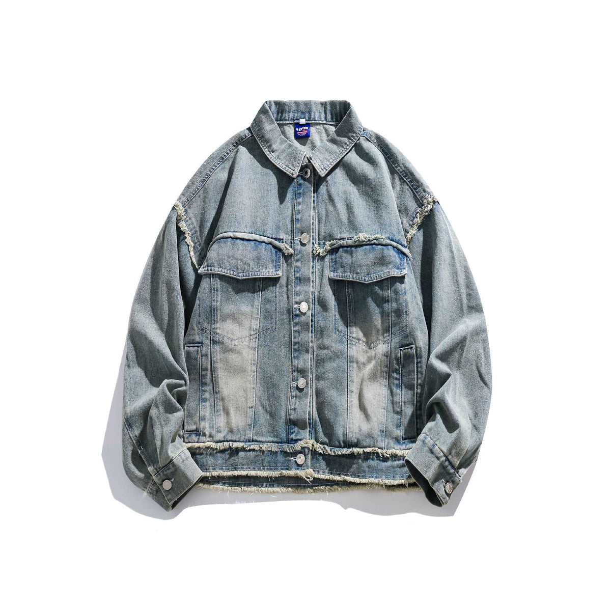 Patchwork Butterfly Frayed Edge Short Denim Jacket for Men