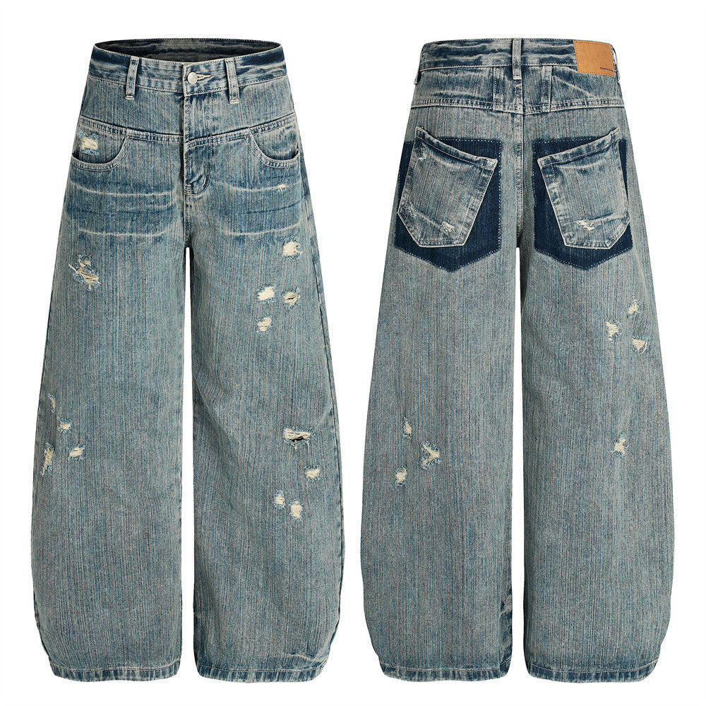 Distressed denim jeans