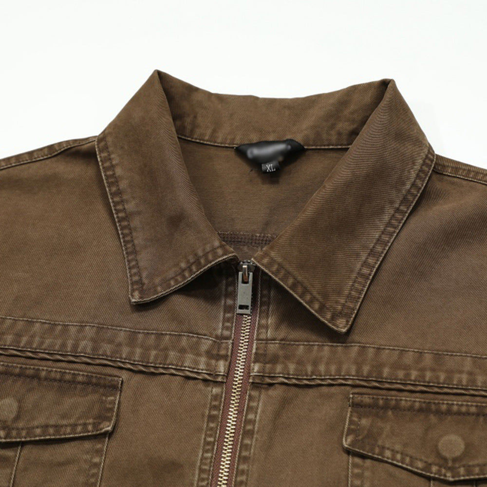 Washed denim collar jacket