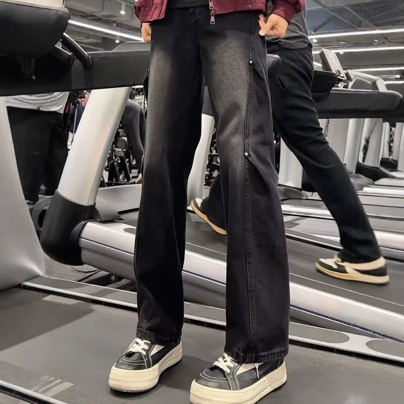 Street Style Asymmetrical Cut Denim Pants for Men