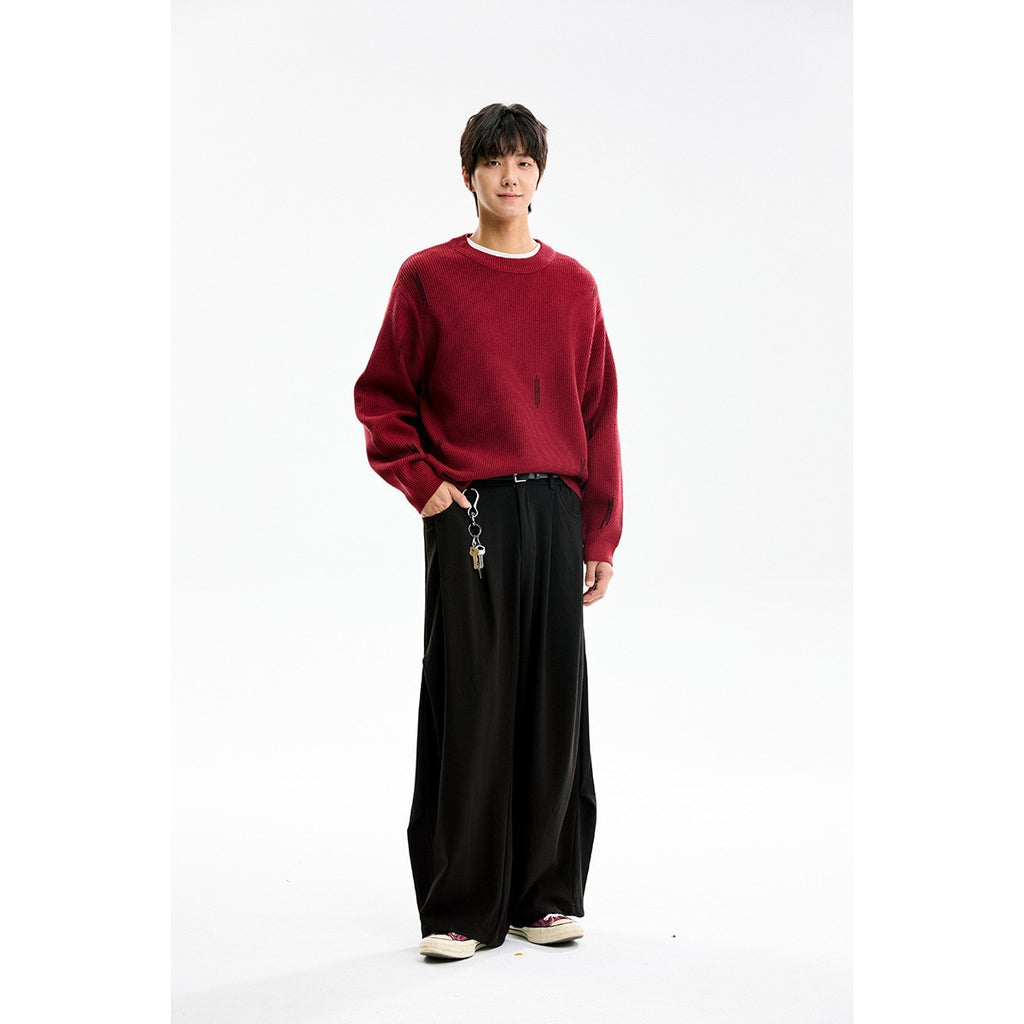 Embroidered Knit Sweater Men's Crewneck Sweater Top