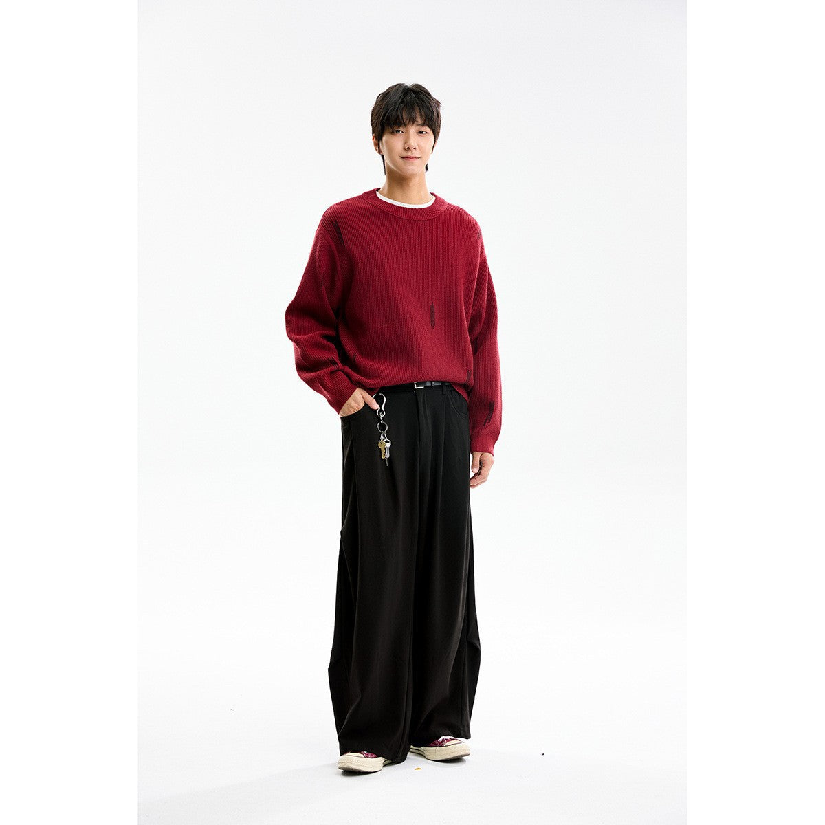 Embroidered Knit Sweater Men's Crewneck Sweater Top