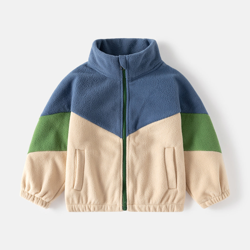 Fleece Jacket for Boys Color-block Casual Outerwear Kids' Warm Coat