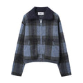 Plaid collar knitted jacket for women