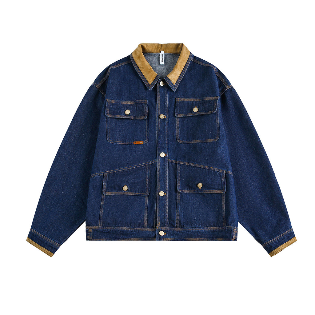 Multi pocket washed denim jacket jacket for men