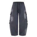 Streetwear Men's Pants, Distressed Washed Multi-Pocket Knife Cut Loose Fit Casual Tapered Jeans for Men