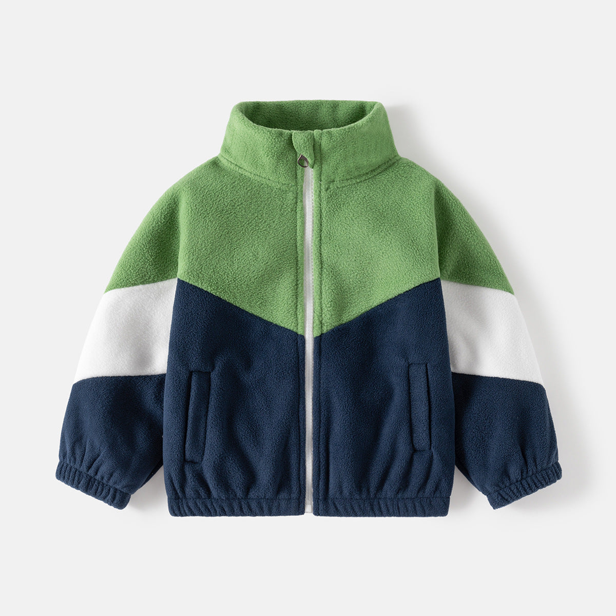 Fleece Jacket for Boys Color-block Casual Outerwear Kids' Warm Coat