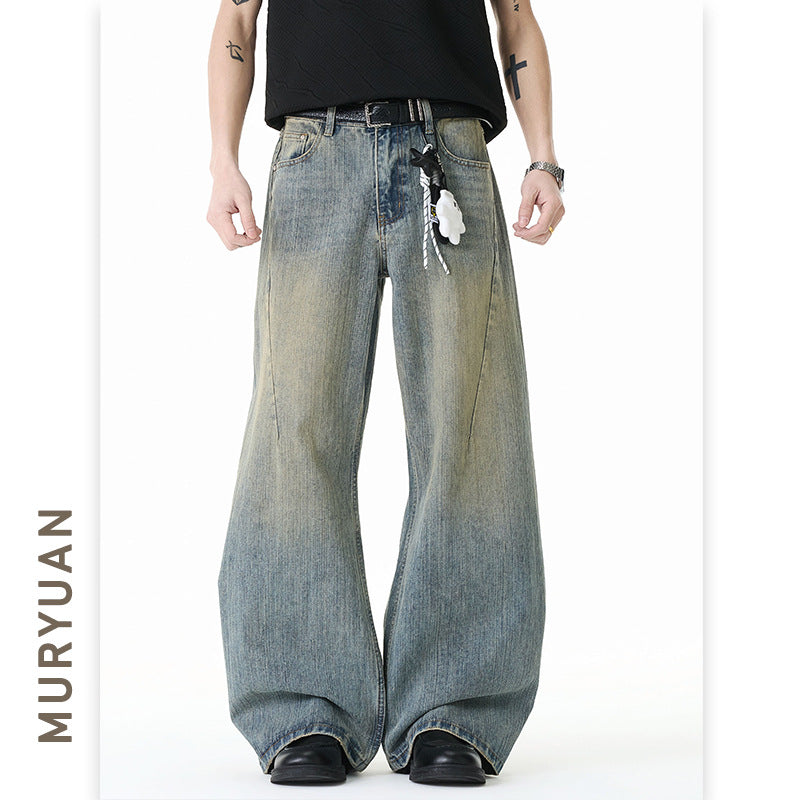 Double Pleat Oversized Denim Pants Men