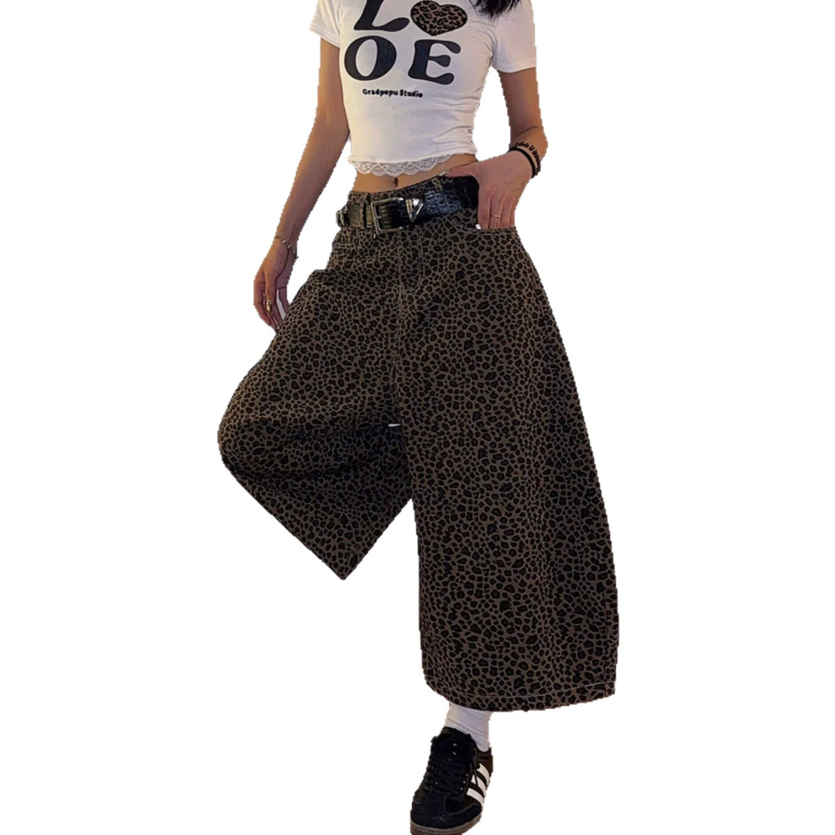 Vintage Leopard Print Casual Pants Leg Long Pants for Women