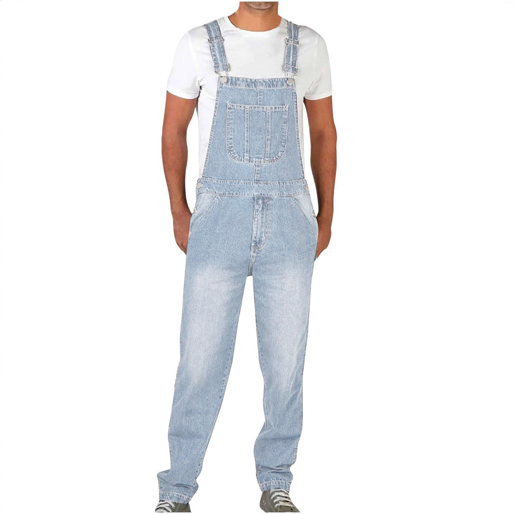 Casual Men's Denim Overalls with Adjustable Straps, Fashionable One-Piece Jeans Pants for Men