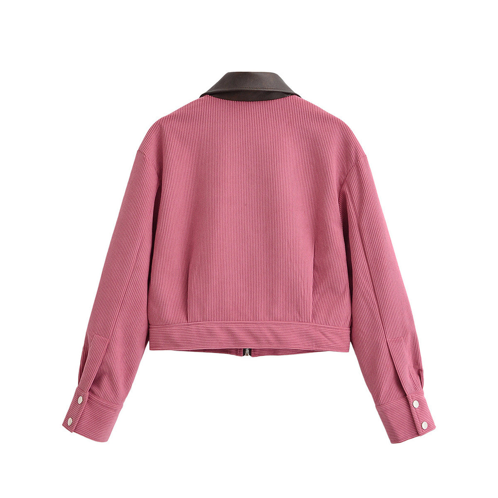 Corduroy fur collar jacket for women