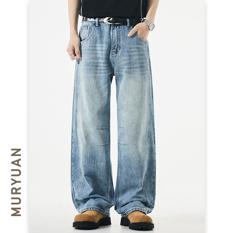 Deconstructed Knife-Shape Pleated Denim Pants for Men