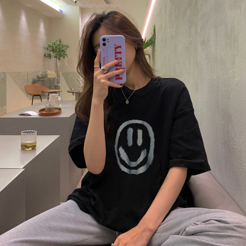 Short Sleeve T-Shirt Women INS Trendy Oversize Student Tee Cotton Top