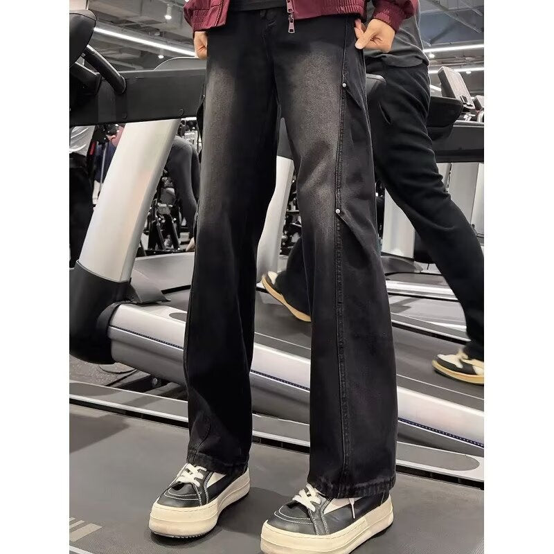 Street Style Asymmetrical Cut Denim Pants for Men