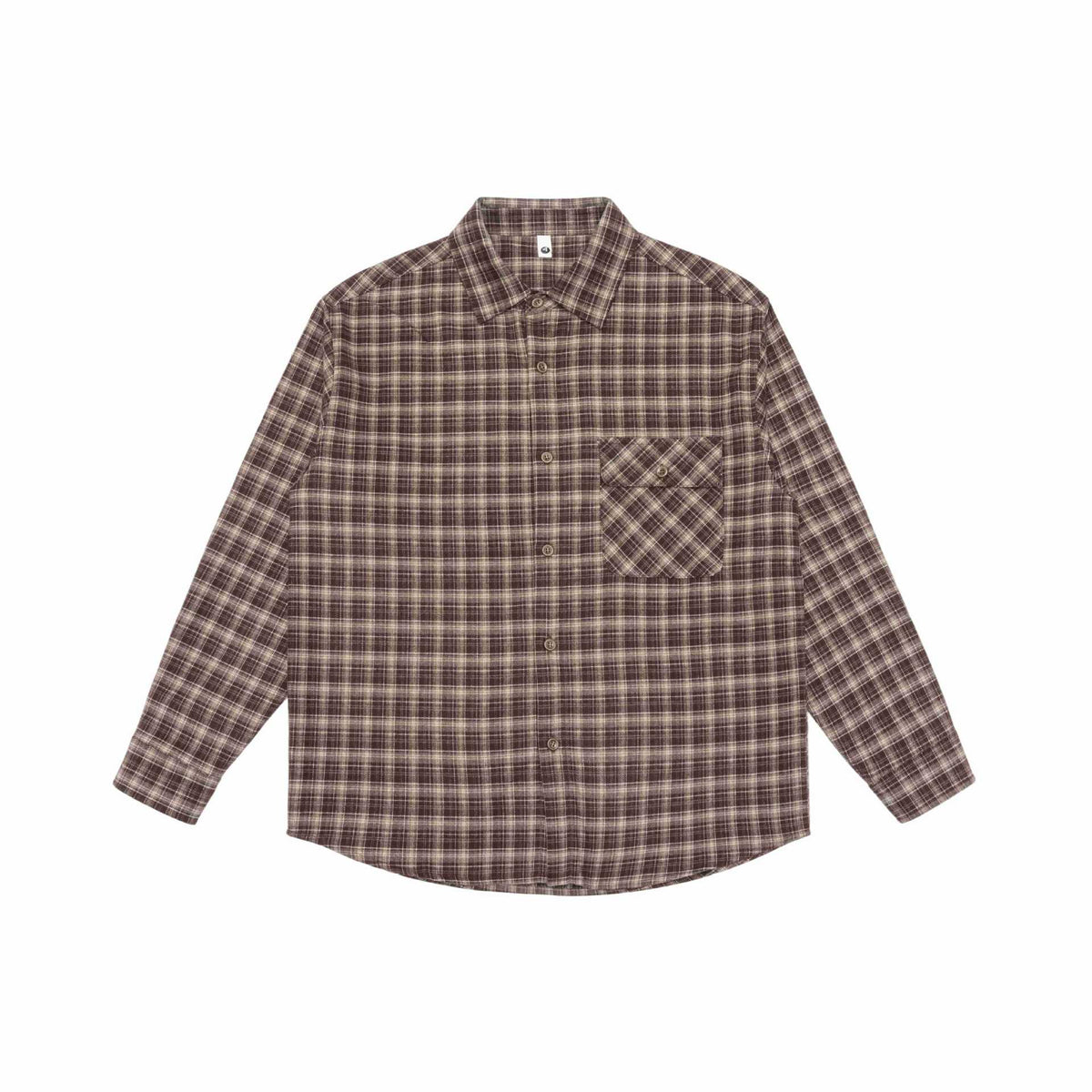 Basic Loose Color-Blocked Plaid Turn-Down Collar Long Sleeve Shirt