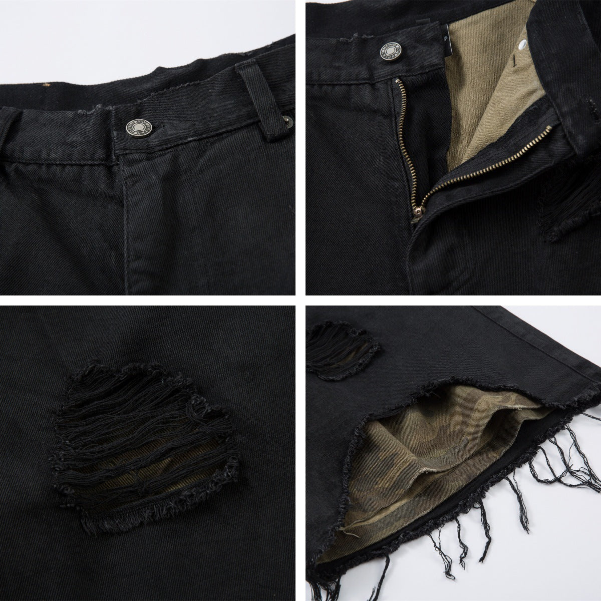 Retro Washed Patchwork Distressed Unique Design Denim  Men Summer Trendy Loose Wide Leg Pants