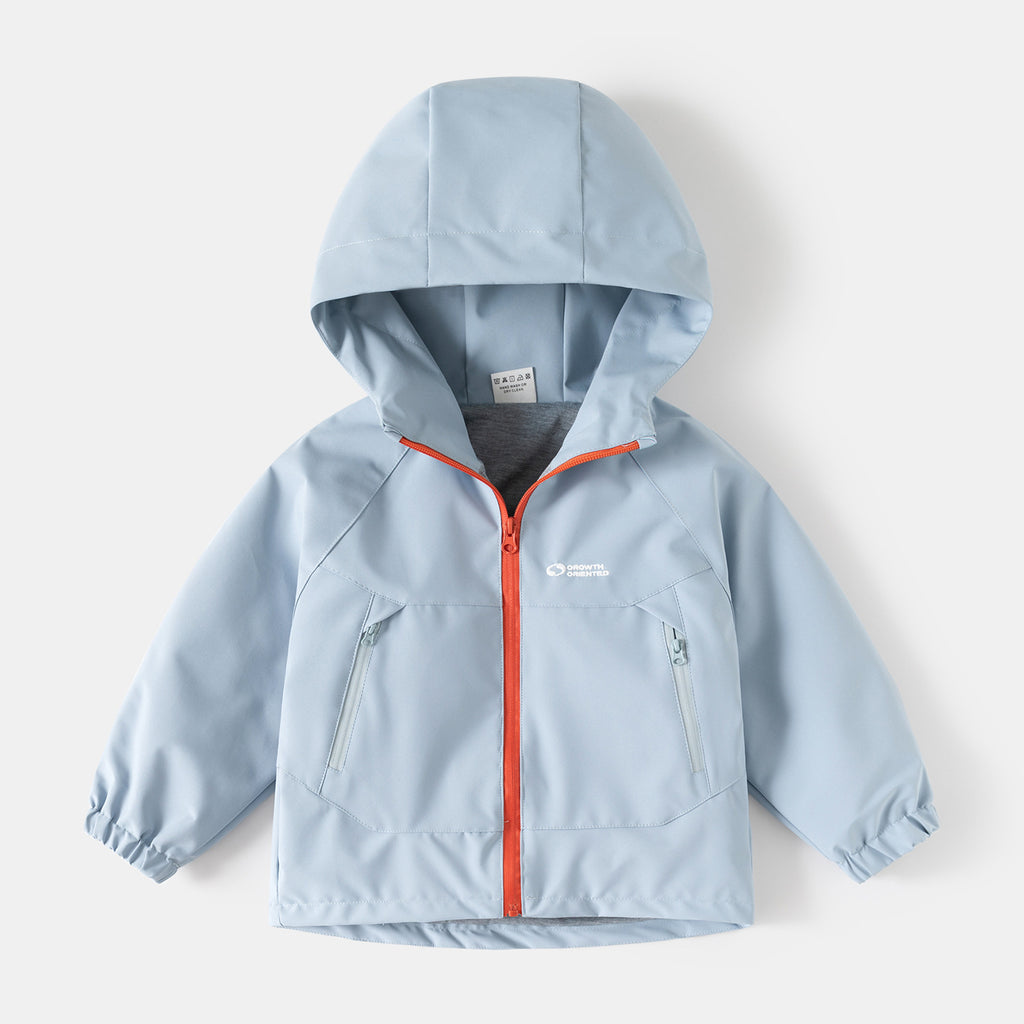 Children's Hooded Zip-Up Jacket with  Letter Design, Outdoor Spring Coat for Boys Medium to Large Sizes