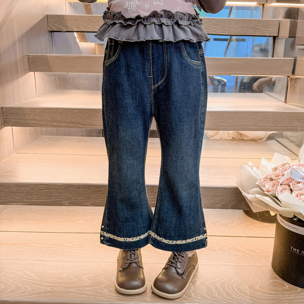 Kids Leopard Print Flared Denim Pants