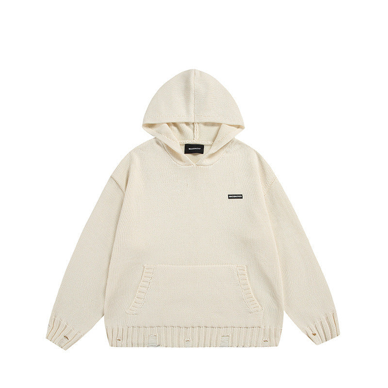 Solid color hooded sweater knitted sweater