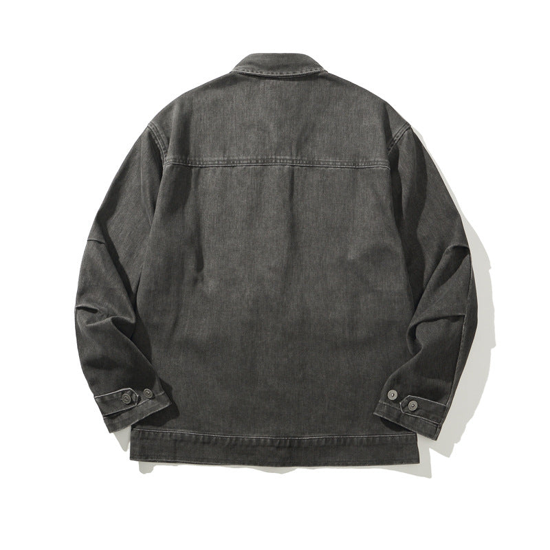 Heavyweight Vintage Workwear Jacket for Men,  Loose Fit, Distressed Washed Denim-Like Coat
