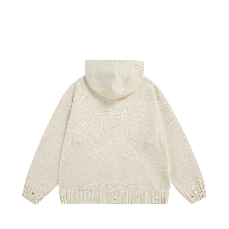Solid color hooded sweater knitted sweater