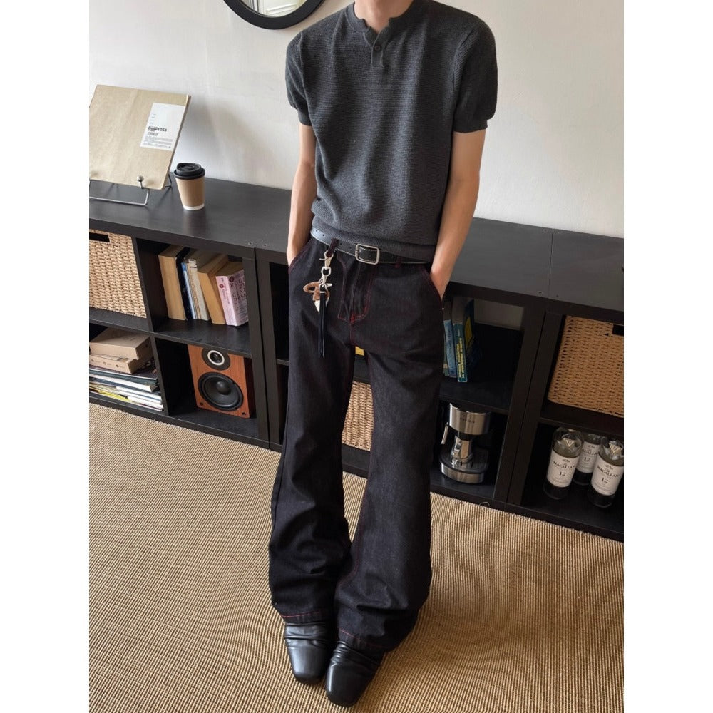 Vintage Style Blade-Shape Denim Pants for Men