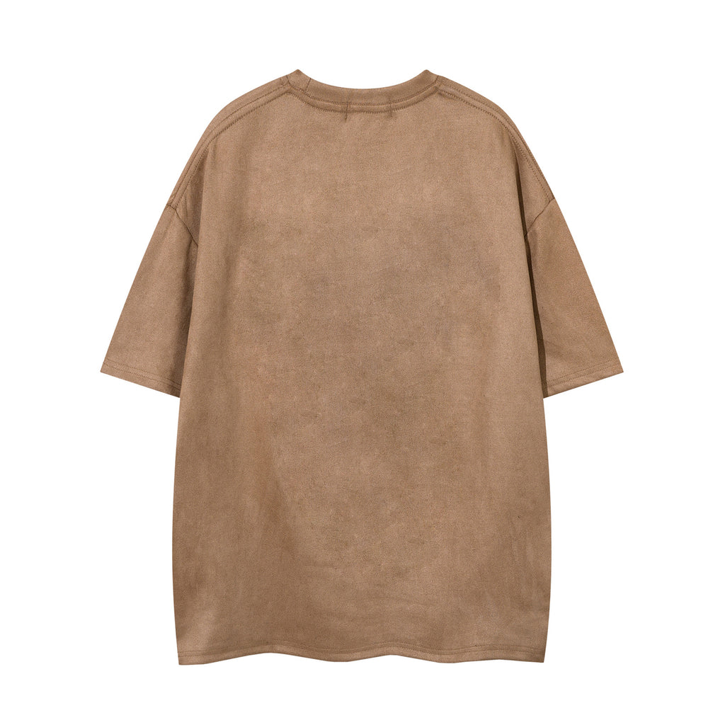 Retro Letter Print Suede Short Sleeve T-Shirt Women's Oversize Couple Tee Summer Design Sense