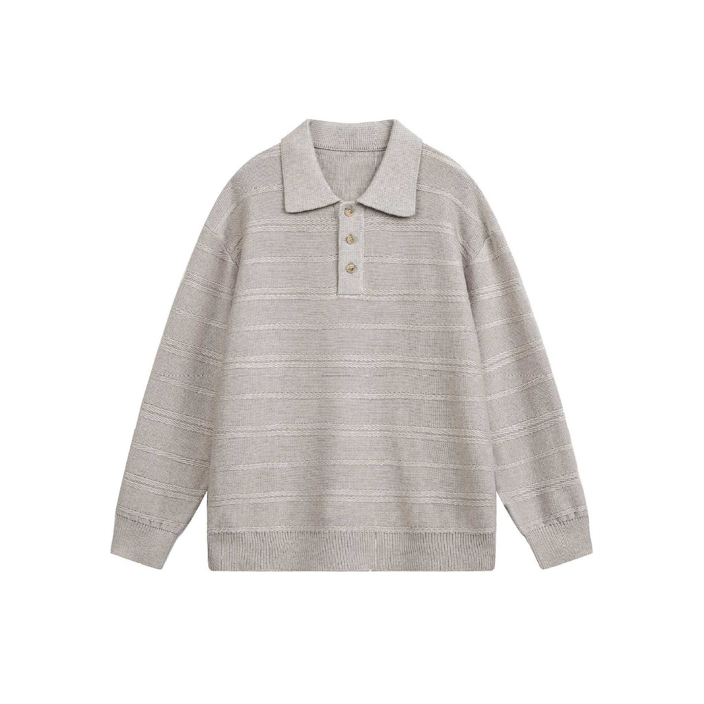 Preppy Loose Casual Polo Neck Knit Sweater Men