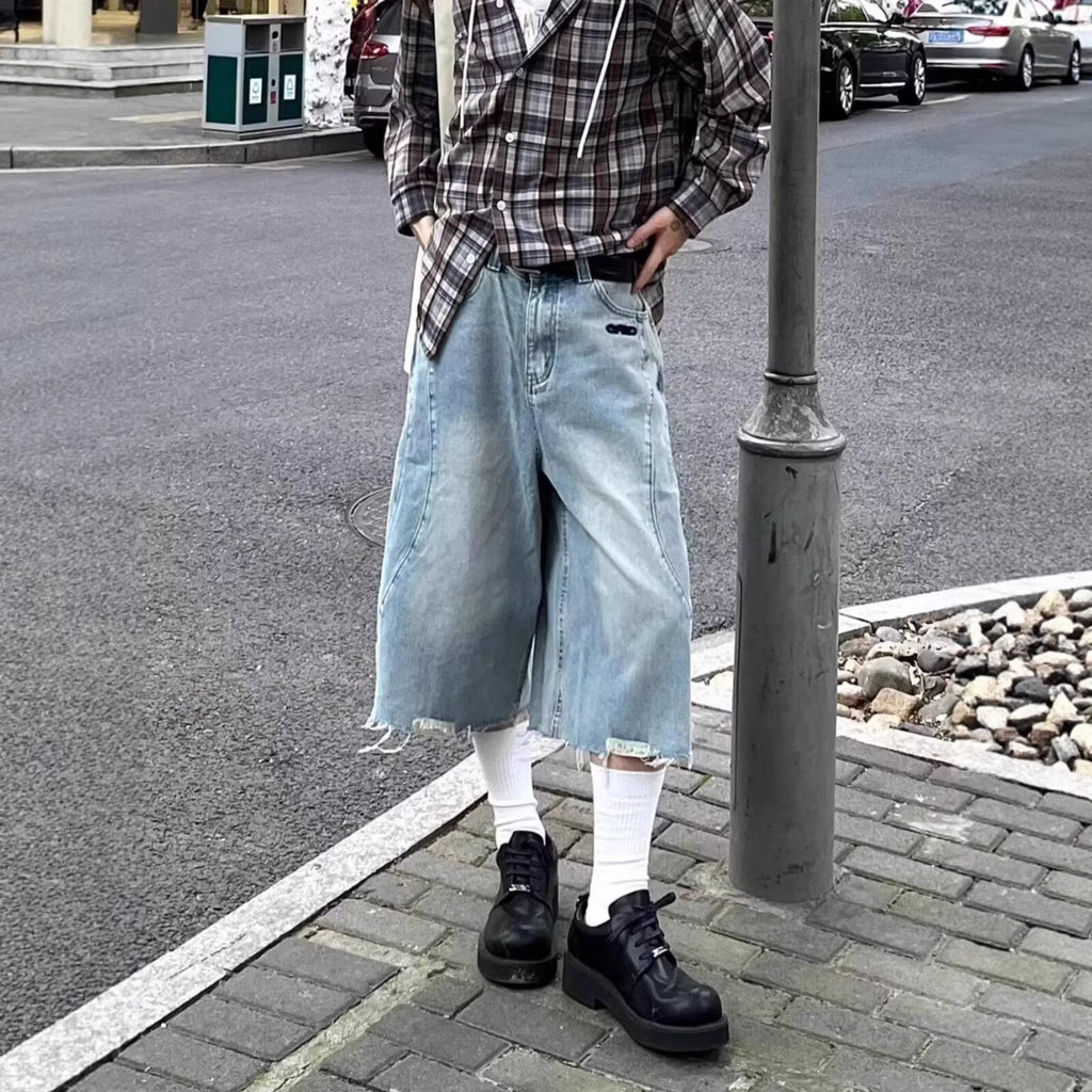 Retro Vintage Washed Denim Shorts for Men and Women