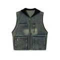 Functional Multi-Pocket Loose Casual Hooded Denim Vest Men