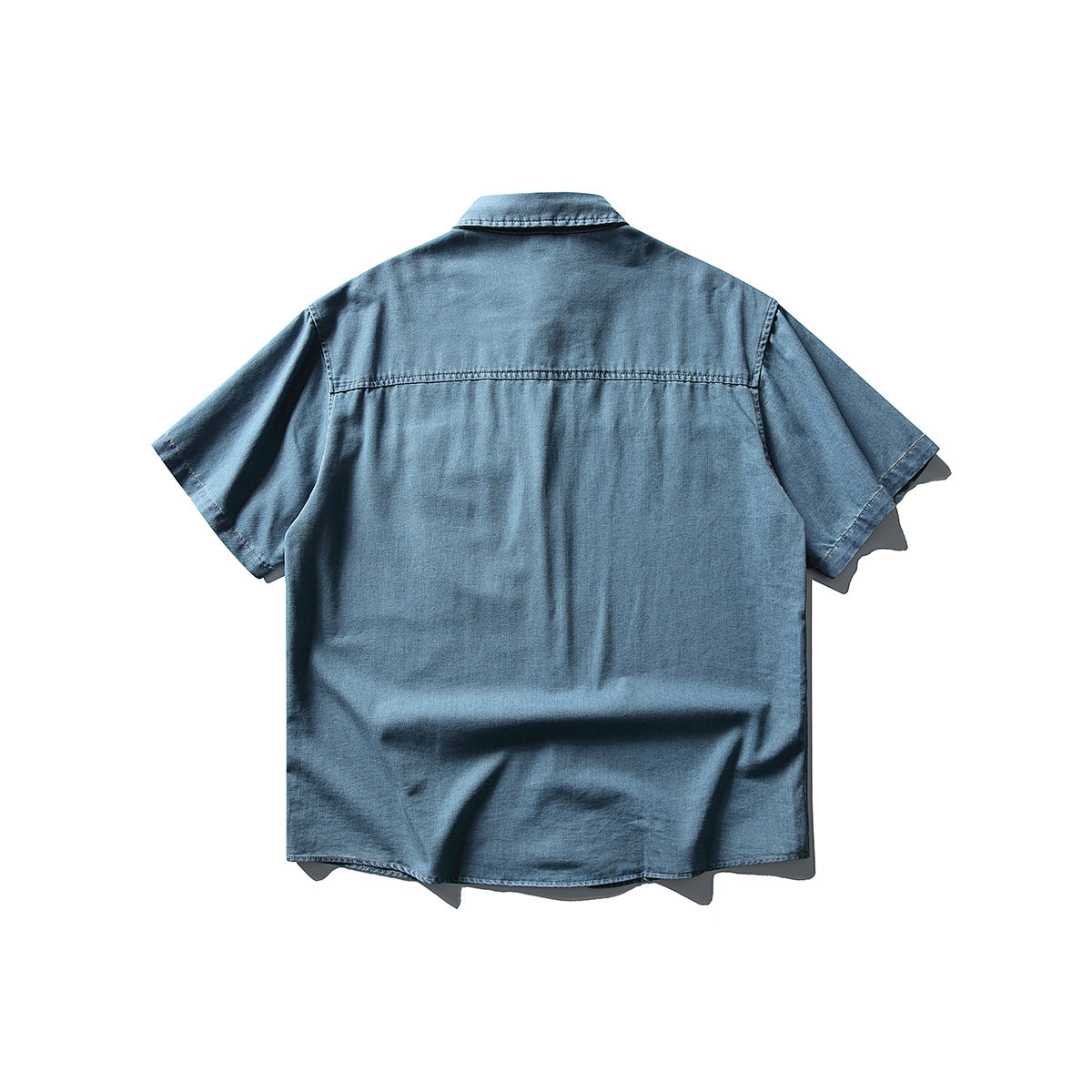 Loose Washed Cotton Short Sleeve Denim Shirt for Men with Pocket Design