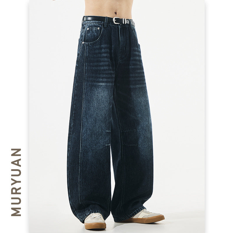 Deconstructed Knife-Shape Pleated Denim Pants for Men