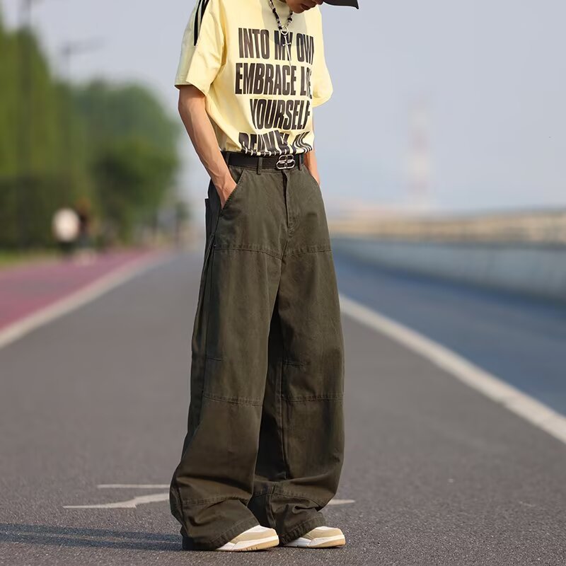 Retro washed workwear curved cut denim jeans for men