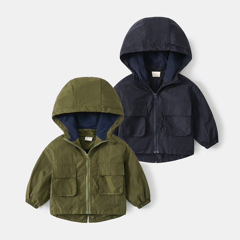 Casual Hooded Long Sleeve Jacket for Boys,Fleece Lined Outerwear for Kids