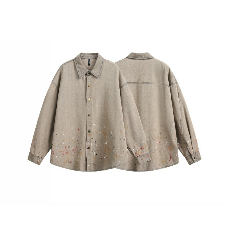 Splashing ink to wash denim loose fitting shirts for men and women