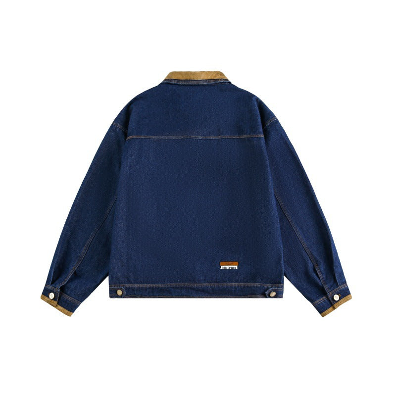 Multi-Pocket Lapel Loose Fit Denim Jacket Men