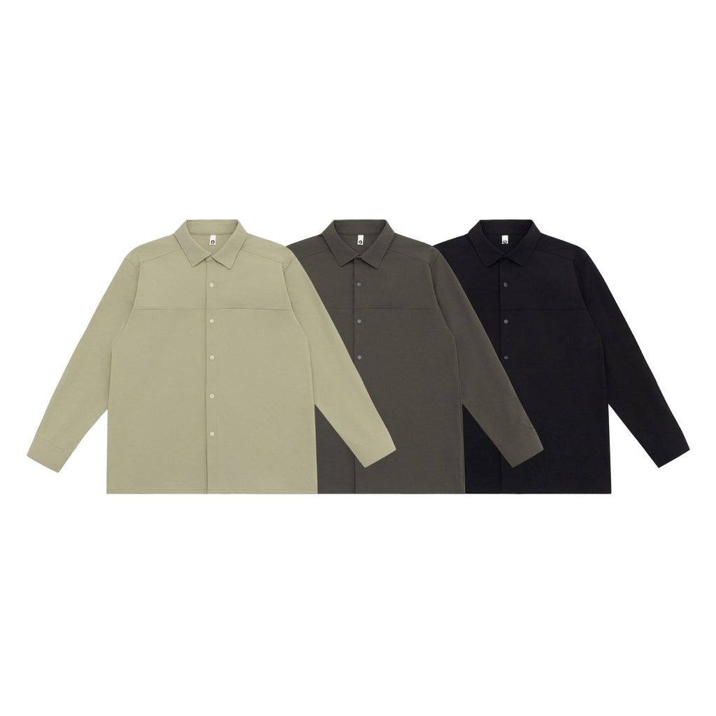 Utility Single-breasted Button-up Shirt for Men, Commuter Turn-down Collar Shirt