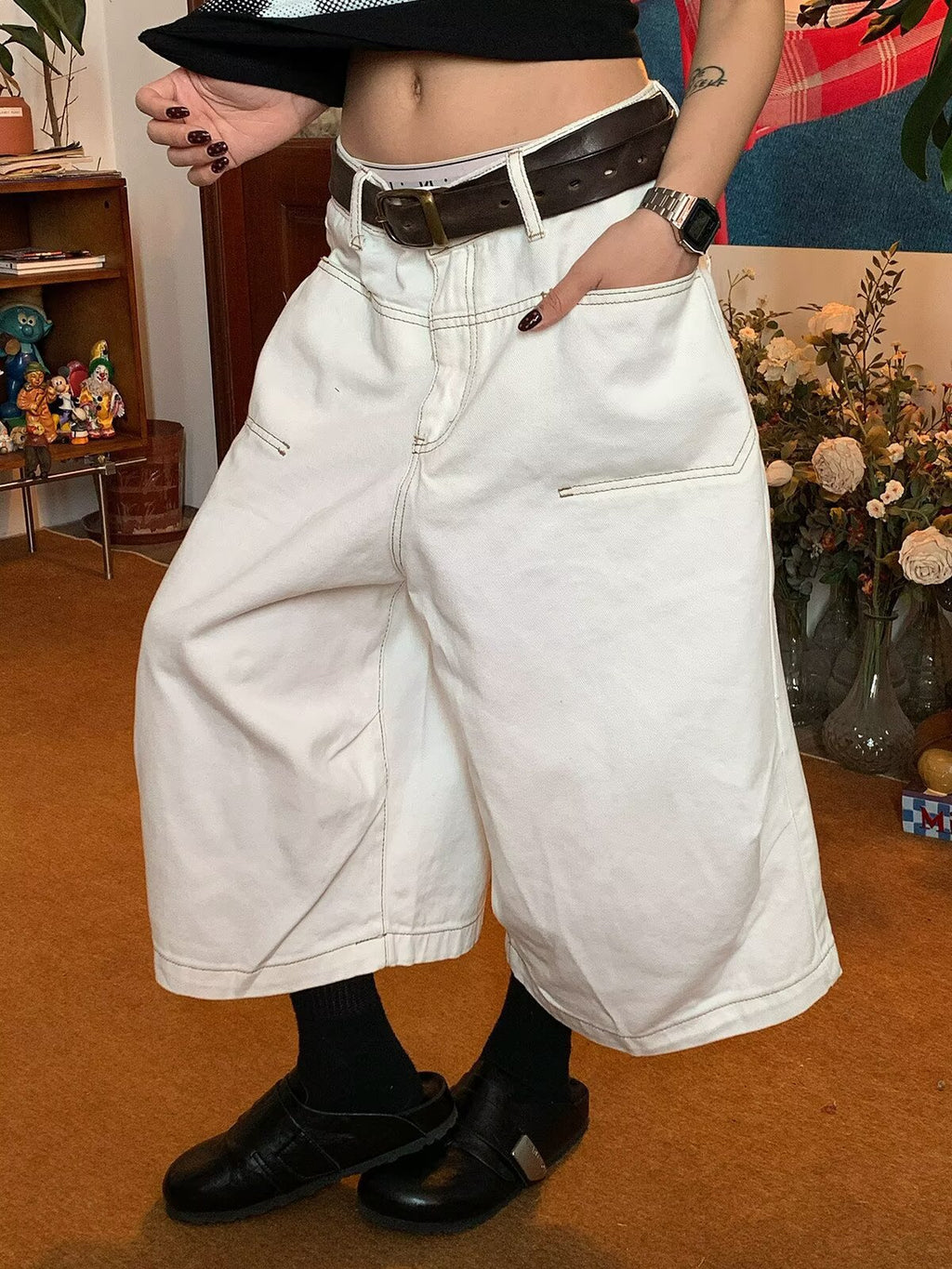Trendy Denim Capri Shorts for Men and Women Mid-Length Pants