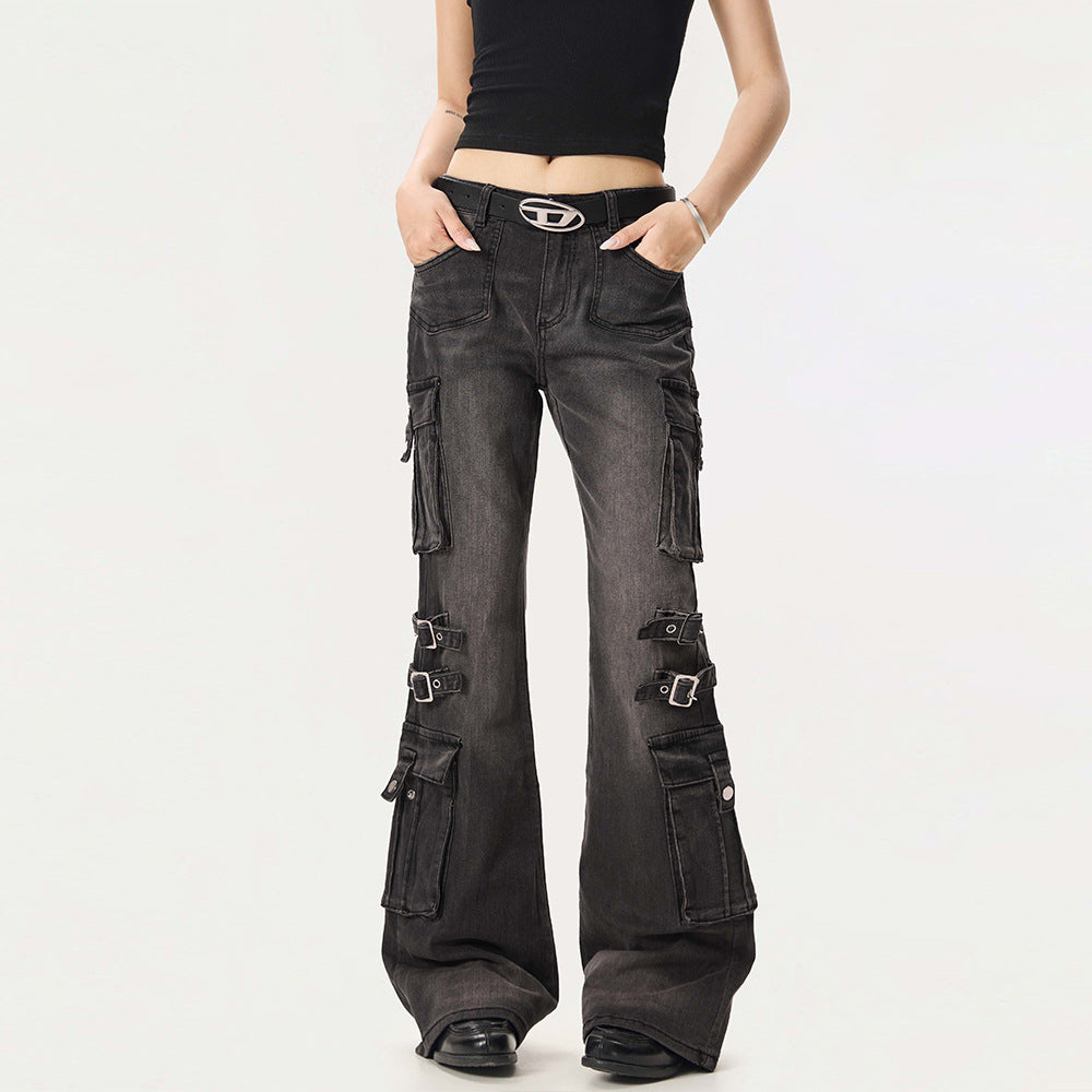 Washed denim bell bottoms