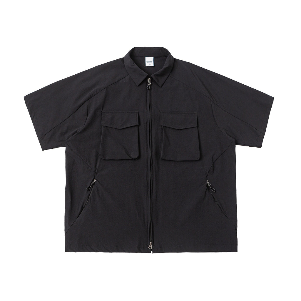Streetwear Japanese Style Outdoor 3D Large Pocket Loose Fit Short Sleeve Utility Shirt Men
