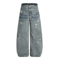 Distressed denim jeans