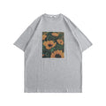 Korean Version Oversize Loose T-Shirt Women's Sunflower Print Couples T-Shirt Summer Ins Trend