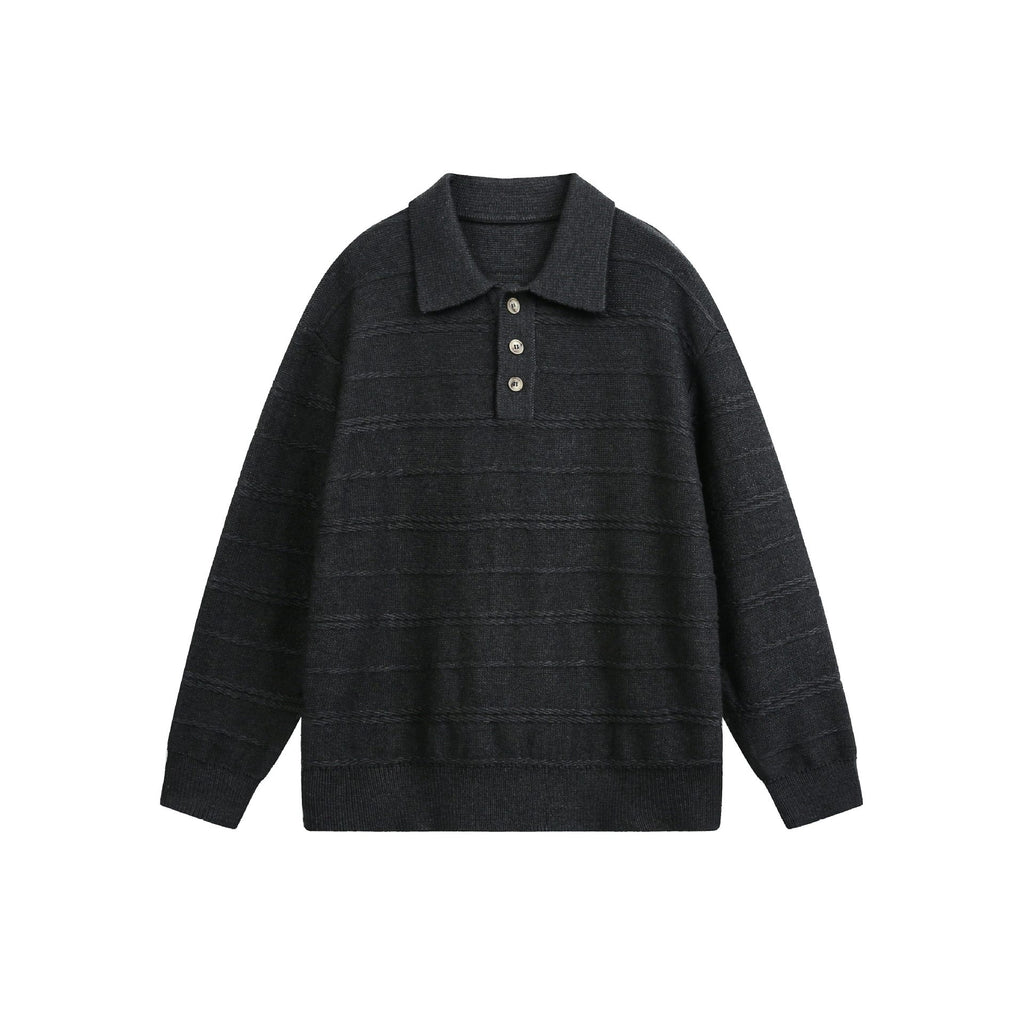 Preppy Loose Casual Polo Neck Knit Sweater Men