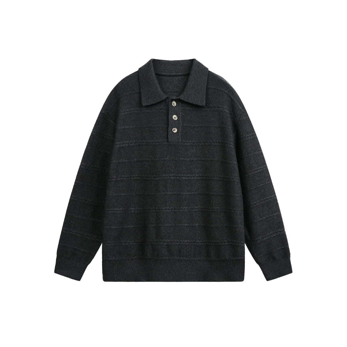 Preppy Loose Casual Polo Neck Knit Sweater Men