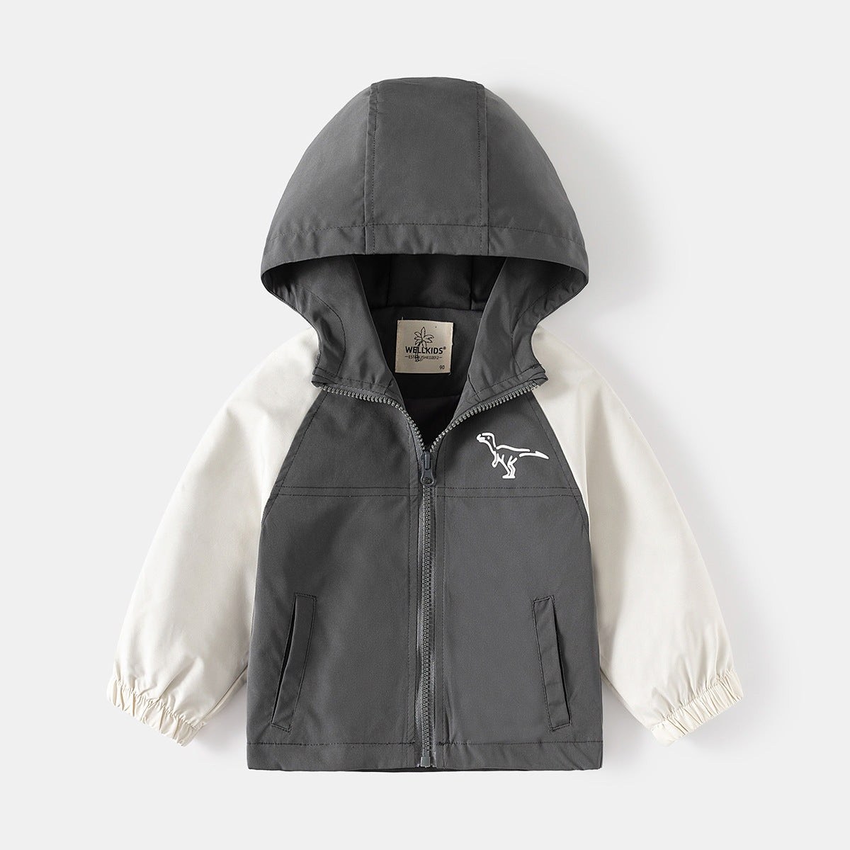 Windproof Hooded Jacket for Boys with Patchwork Sleeves Spring Outwear Kids Coat