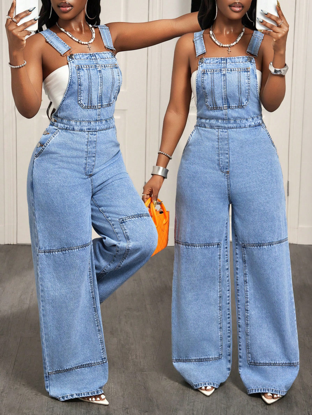 Women's denim long overalls