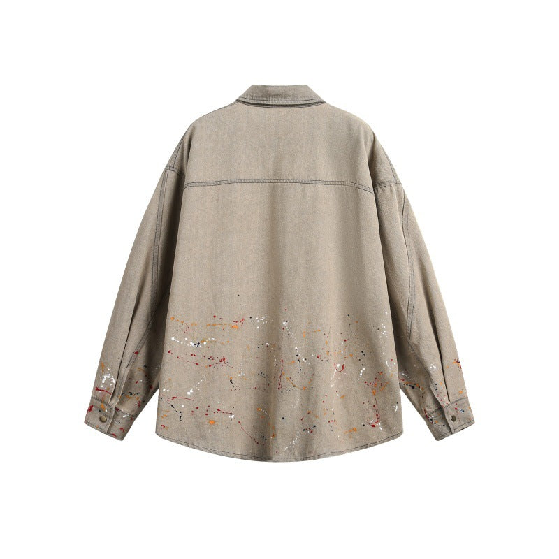 Splashing ink to wash denim loose fitting shirts for men and women
