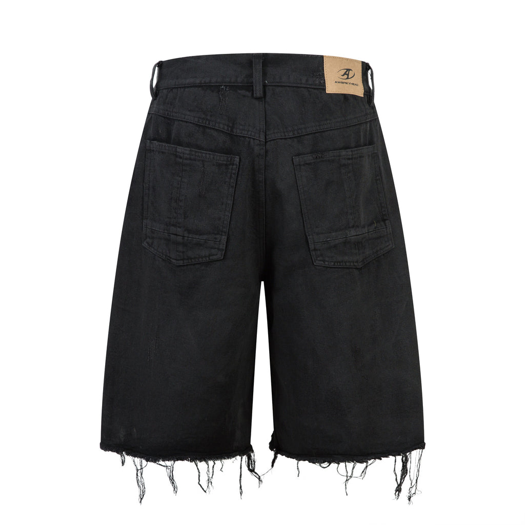 Retro Washed Patchwork Distressed Unique Design Denim  Men Summer Trendy Loose Wide Leg Pants